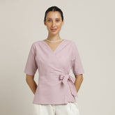 Evelyn Set Of 2 - Wrap Top & Barrel Leg Pants - Pastel Pink & Ecru
